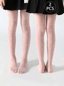 1/2/3/5 双女童紧身裤，儿童紧身裤，婴儿紧身裤，粉色，纯色，儿童舞蹈裤，无脚网眼紧身裤，卡通心形图案，提花薄款，高弹无脚网眼丝袜，网眼袜，舞蹈袜，适合日常穿着，可爱校园风舞蹈裤，春夏常规无脚裤，适合学生日常聚会，搭配裙子、短裤、鞋子，开学紧身裤，新学期，教室