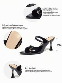 女士高跟鞋，时尚优雅，适合派对、户外活动和正式场合。尖头设计，闪亮点缀，柔软如镜面的材质，舒适的套穿式款式，百搭的黑色，适合休闲、正式和户外穿着，以及春夏装扮。 - 黑色 - 查看 5