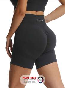 TNTOR 加大码女式瑜伽短裤，高腰弹力紧身提臀健身短裤，压缩运动短裤，适合锻炼、骑行、健身 - 深灰色 - 查看 3