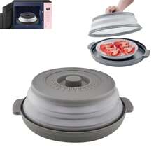 Cubierta de plato para microondas de 10.2 pulgadas, cubierta 2 en 1 como protector salpicaduras, tapa plegable para plato,ón, gadget de cocina multiusos 15EZ - gris-Con fondo - Ver 1