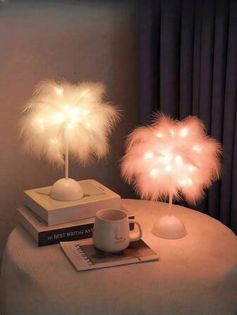 1 pieza Lámpara de plumas de 25 cm (9.84 pulgadas) con 40 LED, estilo minimalista moderno, luz de decoración de escritorio, romántica y personalizada, decoración de dormitorio, decoración del hogar, regalo del Día de la Madre, regalo del Día de San Valentín, ¡una hermosa lámpara de hadas!