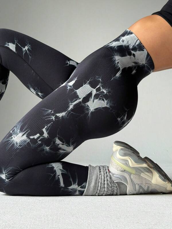 Upgraded Hip-Lifting Fitness Pants, Breathable High-Waisted Peach Pants, Tight-Fitting Long Pants, Black And White Tie-Dye Hip-Lifting Sexy Yoga Pants