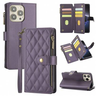 1pc Flip Cover Protective Case Compatible With Apple 17 ProMax/16/15/14/13/12/11pro, Wallet Phone Case With Card Slot, Wrist Strap, Zipper Pocket