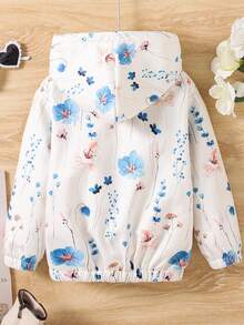 少女花卉印花保暖内衬厚款保暖连帽夹克 - 白色 - 查看 2