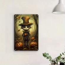 20.32x30.48cm 复古万圣节南瓜金属锡标牌 - 耐用的金属墙面装饰，易于安装，完美的礼物选择（款式随机发送）