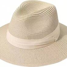 1 pieza Sombrero de paja con estilo salvaje del oeste, color caqui, protección UPF 50+ UV, trenzado de Panamá, decoración negra, vintage, ligero, transpirable, protección solar, adecuado para la playa, viajes, bodas, festivales de música, regalo del Día de San Valentín