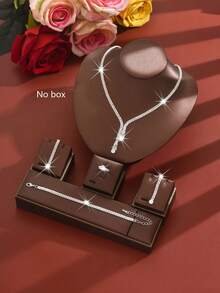 1 Set White Crystal Bridal Jewelry Set, Western Style Crystal Jewelry Set, Suitable For Party Wear - Silver - View 4