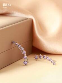 Hihho 2 件优雅锆石镶嵌简约奢华珠宝耳环，适合作为各种晚间场合的礼物送给女性，紫色耳环 - 紫色 - 查看 2