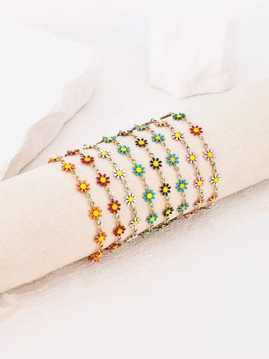 One Vintage Bohemian Style Daisy Design Simple Girl High-End Fresh New Fashionable Personalized Bracelet Jewelry, Ideal For Ladies For Daily Wear Or As A Gift