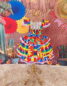 Children's Dress June Party Caipira Saint John Plaid Bow Square Dance School Fair Arraiá Northeast Costume Popcorn Queen Little Girl Girl Festivity Ruffle Youth Typical June Party - 紅色 - 查看 2