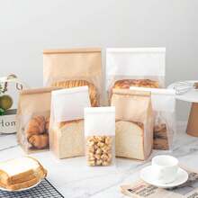 10 pungi de pâine cu legături de tablă. Pungile de pâine sunt fabricate din hârtie de bumbac maro. Pungile de depozitare au ferestre transparente și sunt potrivite pentru brutării, cafenele și pâine de casă. Sunt disponibile mai multe dimensiuni.