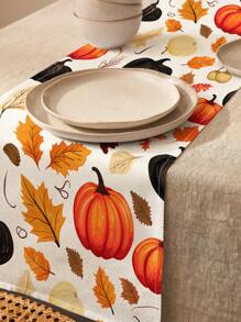 1 pieza Corredor de mesa de lino con estampado de hoja de arce y calabaza de cosecha de otoño, adecuado para fiestas, cumpleaños, cenas, cocina, comedor, cómodas, decoración del hogar, todas las estaciones