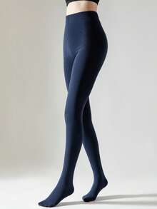 1双女士海军蓝保暖内衬紧身裤，弹力修身保暖裤，适合春秋季穿着，舒适保暖 - 藏蓝色 - 查看 3