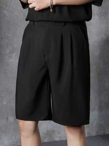 男式钩环休闲宽松直筒百慕大短裤 - 黑色 - 查看 8