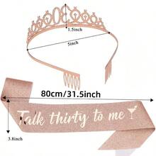 "Talk Thirty To Me" Sash & Rhinestone Tiara Set - 30th Birthday Gifts Rose Gold Glitter Birthday Sash For Women Birthday Party Favors