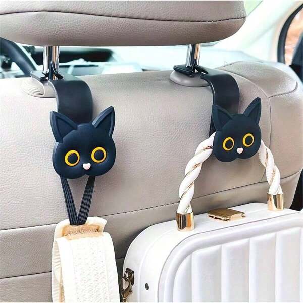 2pcs 3D Cartoon Cat Car Seat Headrest Hooks, Universal Car Organizer, Suitable For Handbags, Wallets, Coats, Cute Car Accessories For Women Storage Organizer Travel Essentials Back To School Dormitory Storage Fall Decor