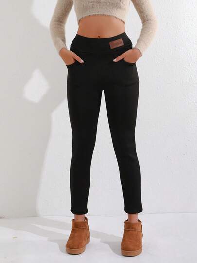 1pc Women's Autumn/Winter New Button Pocket Slim Flare Pants, Fashionable Casual Versatile Outdoor & Homewear