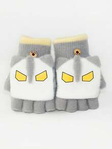 儿童保暖手套翻盖五指手套毛绒加厚防寒手套可爱卡通图案适合秋冬男童女童 - 5-12歲 - 查看 7