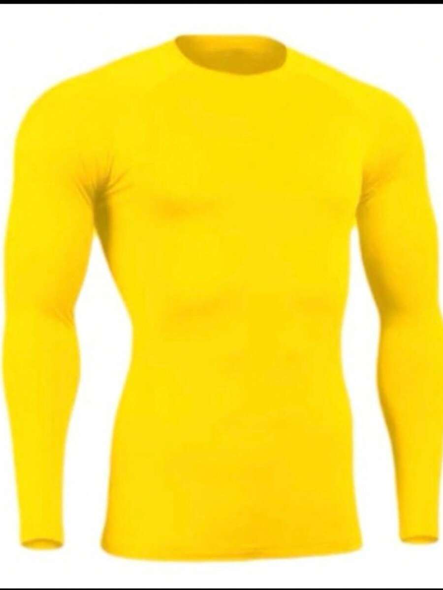 Camisa Térmica  Proteção  Uv 50+ Manga Longa Segunda Pele Academia Treino - Amarelo - Visão 1