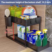 Organizador Cocina Bajo Fregadero De 2 Levels, Extraíble, With 4 Ganchos Para Colgar, Organizador Y Almacenamiento Para Debajo Del Fregadero, Estantería Deslizante De 2 Levels Para Baño Y Cocina - L型 - 查看 6