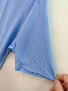 Plain Hawaiian Beach Shirt Summer Men's Short Sleeve Button Down Viscose Fabric Plus Size - 藍色 - 查看 2