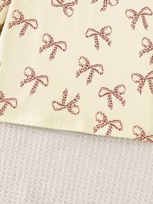 Set de 2 piezas para niñas con camiseta de manga larga de punto con estampado de mariposa y pantalón acampanado rosa, adecuado para usar al aire libre o diariamente en otoño