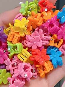 50/100 piezas Pinzas de pelo mini para niñas, surtido de pinzas de pelo de resina lindas y de moda, de unicolor y con patrón geométrico, accesorios de peinado casual diario, colores de caramelo, adecuados para trenzar y peinar, decoración de vuelta al colegio, regalos de cumpleaños y festividades