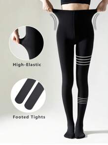 1双女士黑色保暖内衬紧身裤，弹力修身毛绒打底踩脚裤，适合春秋季穿着，舒适保暖