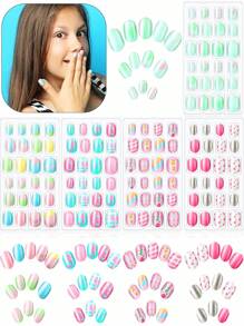 NAIO 120 Pieces Kids Press On Nails Children Fake Artificial Nails Girls Full Cover Short False Fingernails For Girls Kids Design Decoration(Lovely Pattern)