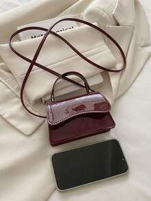 Mini Women's Handbag, Lightweight Portable Mini Tote Bag, New Summer 2025 Fashionable Flap Solid Color Small Bag, Shoulder Crossbody Bag - Burgundy - View 6