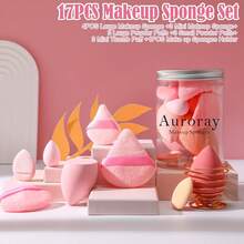 17PCS Makeup Sponge Set With 6PCS Powder Puff, 3PCS Mini Makeup Sponges, 3PCS Foundation Mini Make Up Sponge Puff And 1PCS Make Up Sponges Holder (Black) - Pink - View 2