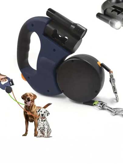 1 件便携式多功能伸缩狗自动牵引绳，中小型犬散步工具，不含电池，包含一卷便便袋，要开灯，您需要自行准备三节 AA 电池，宠物用品，宠物必备，宠物外出，宠物户外旅行，万圣节和圣诞节礼物