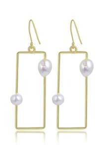 1 Pair Handmade 925 Sterling Silver Natural Baroque Pearl Geometric Rectangle Earrings, Elegant & Unique, Suitable For Women Casual & Work Wear - Rectangular Baroque Pearl Earrings - View 10