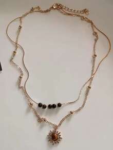 复古皮革棕色宝石太阳吊坠串珠颈链锁骨链项链女士独特 Y2K 个性化垃圾摇滚珠宝 - 彩色 - 查看 15