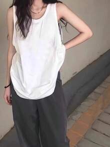 白色宽松运动背心，女士夏季休闲款 - 白色 - 查看 5