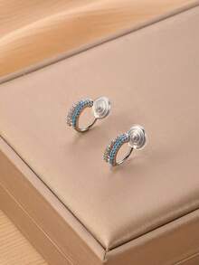1 Pair Fashion Double-Layer Blue Zirconia Copper Hoop Earrings For Women, Mosquito Coil Design, Earclips Without Piercing, Delicate & Secure, Suitable For Daily Wear, Holiday Gift - Double Layer Ear Clip - View 13