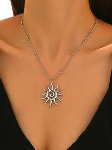 1 chiếc vòng cổ mặt dây chuyền xoắn ốc bằng thép không gỉ màu bạc dành cho nữ, mạ vàng 18K - Bạc - Xem 3