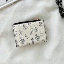 叶子金属纽扣双折钱包简约时尚短款钱包女士钱包迷你钱包钱包小钱包可爱钱包 - 黑色 - 查看 2