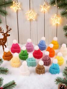 20 szt. - Miniaturowe ozdoby na czapeczki z włóczki, Miniaturowa dzianinowa czapeczka świąteczna, Miniaturowe dzianinowe czapeczki imprezowe na dekoracje świąteczne, Dekoracja z kapsli od wina, Przyjęcie z okazji ujawnienia płci dziecka, Wieczór panieński, Akcesoria do majsterkowania DIY, Żywe, świąteczne ozdoby materiałowe na choinkę, Dekoracje imprezowe - Zimowa Kraina Czarów, Najlepsze prezenty urodzinowe