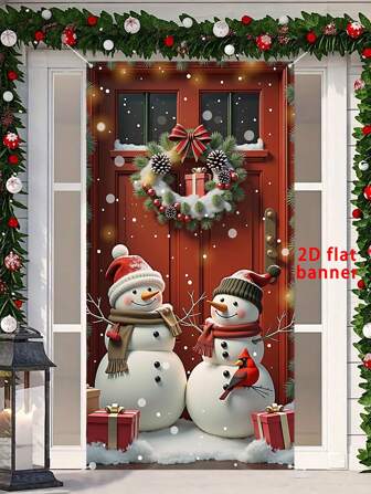 2D platt juldörrbanderoll, 1 st, dekorativ hängande skylt med god julmotiv, 89 x 183 cm, slitstarkt polyestermaterial, juldekor, jultemafestdekoration, utomhus och inomhus, perfekt för veranda, trädgård, garage och hem