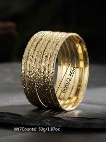 Bộ 7 chiếc vòng tay họa tiết cây nho phong cách Hawaii rộng 3mm, dây chuyền đồng mạ vàng 14K, thiết kế liền mạch, thích hợp đeo hàng ngày và đi nghỉ, quà tặng ngày lễ tình nhân, dùng được cho mọi mùa - Vàng - Xem 8