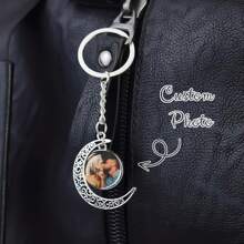 1pc Customized Photo Keychain With Luminous Glass Dome Crescent Pendant Keyring Personalized Image Keychain Creative Commemorative Jewelry Gift Bag Charm Backpack Decor Keychain For Bag Car Accessories For Women - Multicolor - View 1