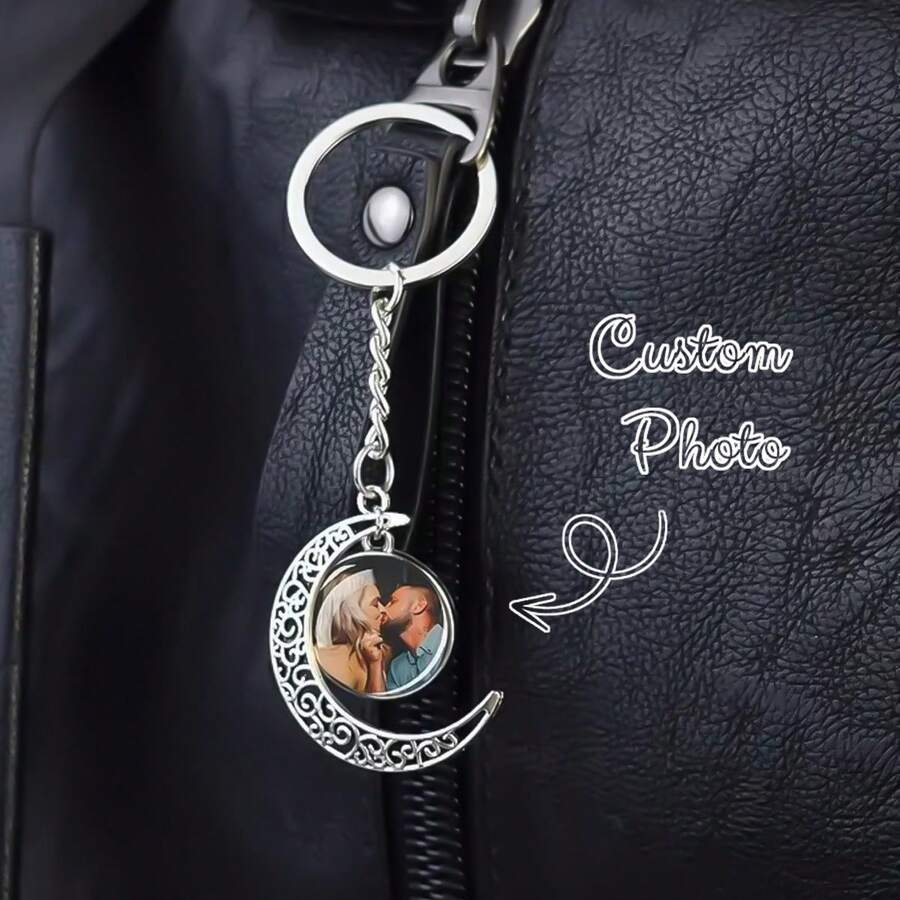 1pc Customized Photo Keychain With Luminous Glass Dome Crescent Pendant Keyring Personalized Image Keychain Creative Commemorative Jewelry Gift Bag Charm Backpack Decor Keychain For Bag Car Accessories For Women - Multicolor - View 1