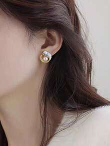 Set de 7 piezas de aretes elegantes y versátiles con cristales, medias lunas, conchas, formas geométricas, perlas falsas, lazos huecos y flores asimétricas, adecuados para uso diario y festividades de mujeres - Multicolor - Ver 4