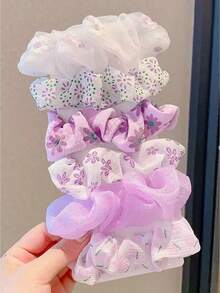 6个装花卉格子发圈，适合青少年，甜美清新风格，可扎马尾辫和丸子头，无卡片包装 - 彩色 - 查看 9