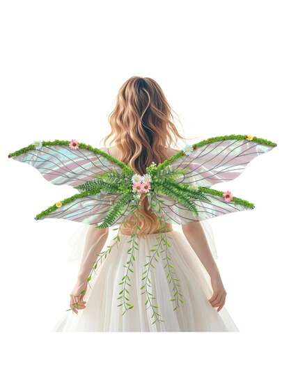 Alas de hada para adultos - Alas de mariposa para mujeres Disfraz de la Madre Naturaleza Alas de elfo del bosque con flores rosas, hojas y enredaderas para disfraz de hada del Renacimiento, Renfaire, fantasía, cosplay, Halloween