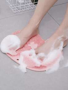 1pc Shower Foot Cleaning Mat With Suction Cup, Foot & Back Exfoliating Bath Mat, Wall-Mounted Suction Cup, Unisex Silicone Foot Massager And Cleaning Mat Set, Suitable For Bathroom - Can Be Used For Bathing, Back Massage And Foot Massage - Multicolor - View 4