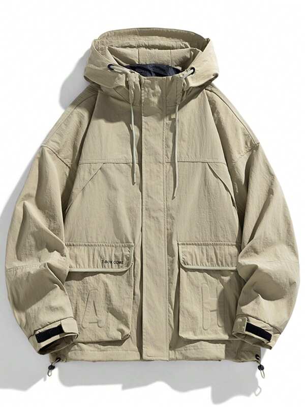 Chaqueta con capucha para hombres de primavera/otoño, chaqueta casual holgada con bolsillos grandes y versátil