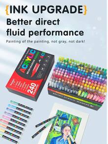 广纳 288/240/168 色软头丙烯马克笔套装，直接供墨系统，覆盖力强，笔尖灵活柔软，速干，绘画艺术用品，艺术家必备水彩笔套装，万圣节、圣诞节送给朋友的礼物 - 彩色 - 查看 9