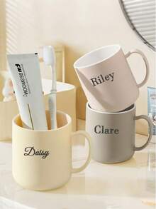 1pc Personalized Muted Color Minimalist Luxury Toothbrush Holder With Handle, Customized Couple/Student Dormitory Rinse Cup, Suitable For Home Daily Cleaning Supplies, Cold/Hot Water Cup, Back To School Dormitory Bathroom Supplies, Customized Toothbrush Rinse Cup - Multicolor - View 8